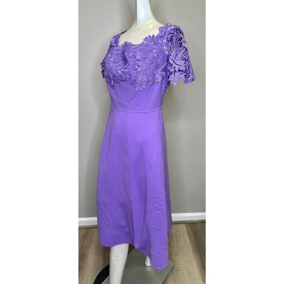 NWT Oscar Dela Renta Off The Shoulder Wool And Lace Midi Dress Iris US 14 $3690 - Picture 5 of 9